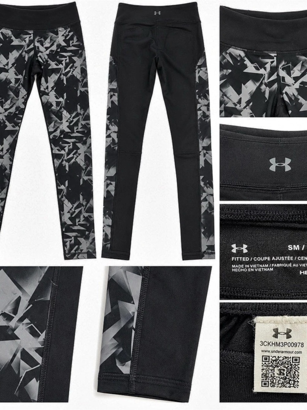 Under Armour Women’s S HeatGear Black Gray Printed Compression Leggings